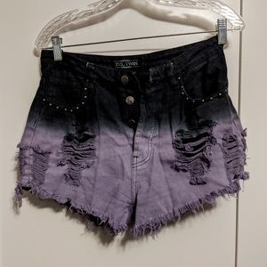 High-Waisted Lavender/Black Ombre Denim Cutoffs